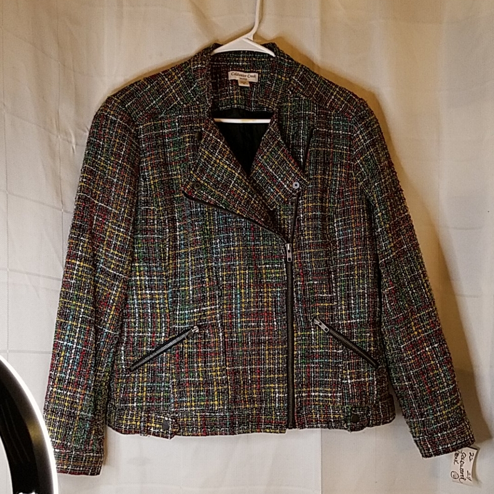 multi color coat w/ asymmetrical zipper